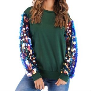 SHEIN - NEW Sequin Long Sleeve Green Sweatshirt